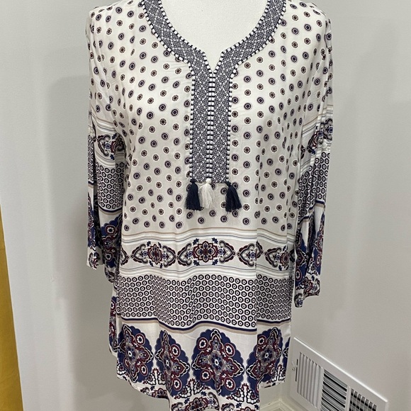 Bexleys Edition Tops - Elegant Navy and White Women's Tunic Top